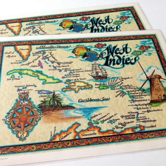 2 West Indies Placemat Souvenir Travel Place-mats Table Protector runner Vintage - Picture 7 of 8